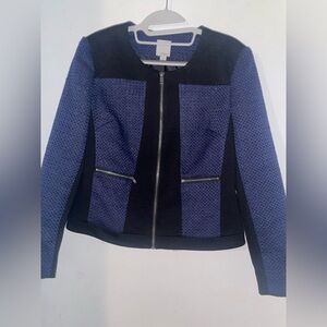 Halogen Blue And Black Zip Blazer Jacket Sz Med petite